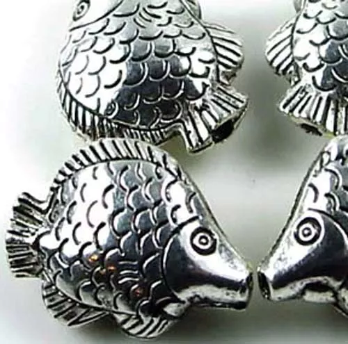 4 Antique Silver Pewter Fish Focal Bead 25x20mm