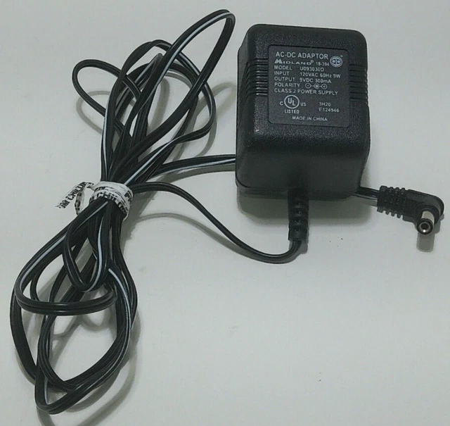 Midland VINTAGE 18-394 Model-U093030D 120VAC 9w TO 9VDC 300mA Power Supply OEM