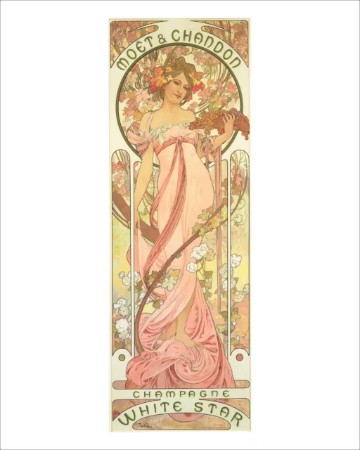 Mucha Champagne White Star vintage poster fine art print wall art WITH BORDER