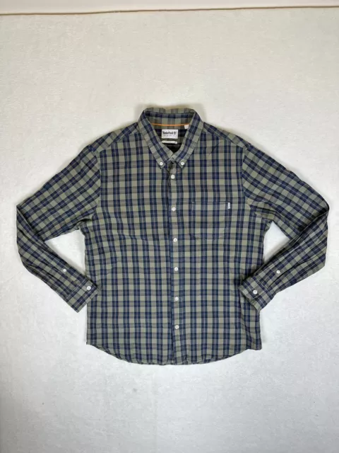 Timberland Mens Long Sleeve Button Up Shirt - Size Large - Green Blue Plaid