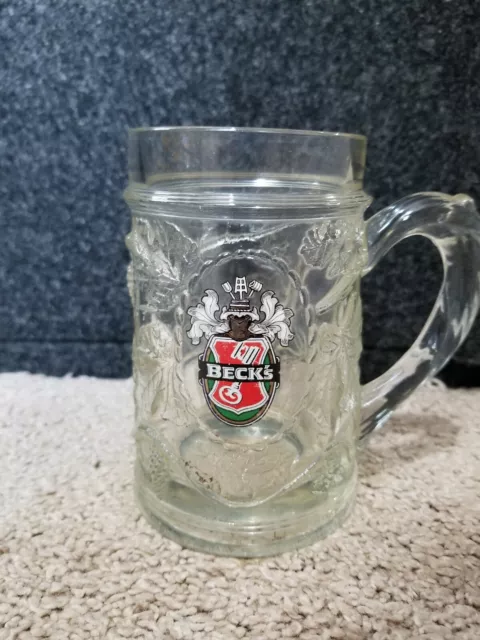 Vintage Becks German Beer Mugs with Molded Glass Grapevine Design