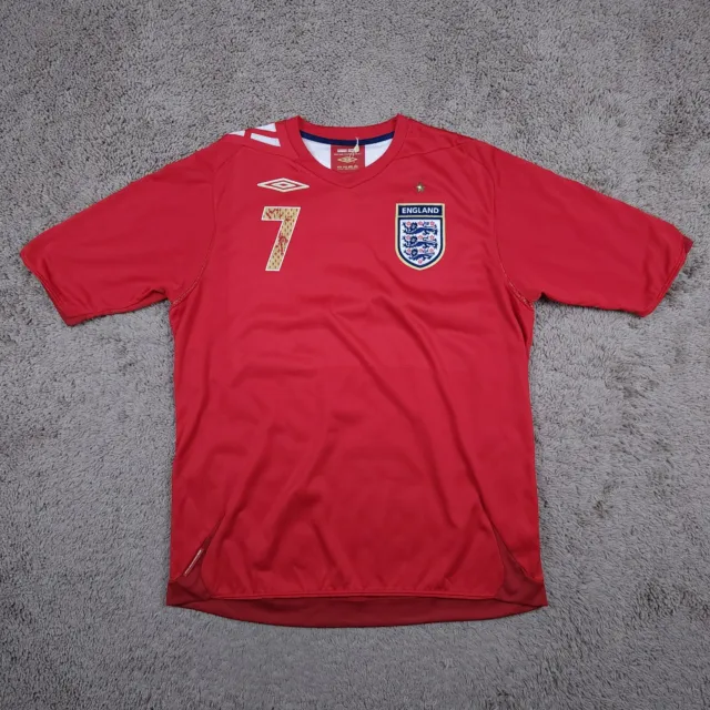 2006/2008 England Beckham 7 Umbro Soccer Jersey L Red National Stretch Authentic