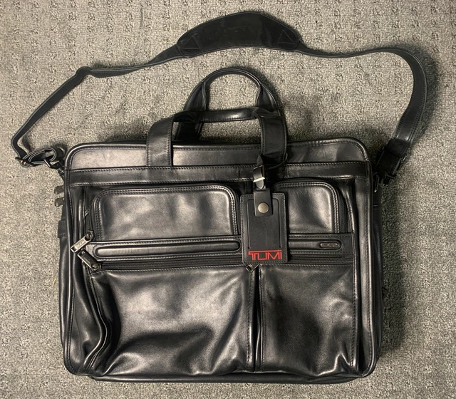Tumi Leather Briefcase Large Expandable Carry on Luggage Clean Excellent