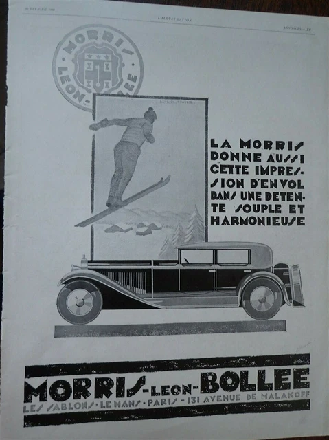 MORRIS LEON BOLLEE  automobile publicité papier ILLUSTRATION 1929