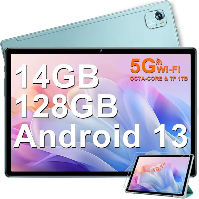 TABLET 10 POLLICI Android 13 Tablet Con Octa-Core 2.0 Ghz, 14GB + 128 GB  (TF 1TB EUR 132,65 - PicClick IT