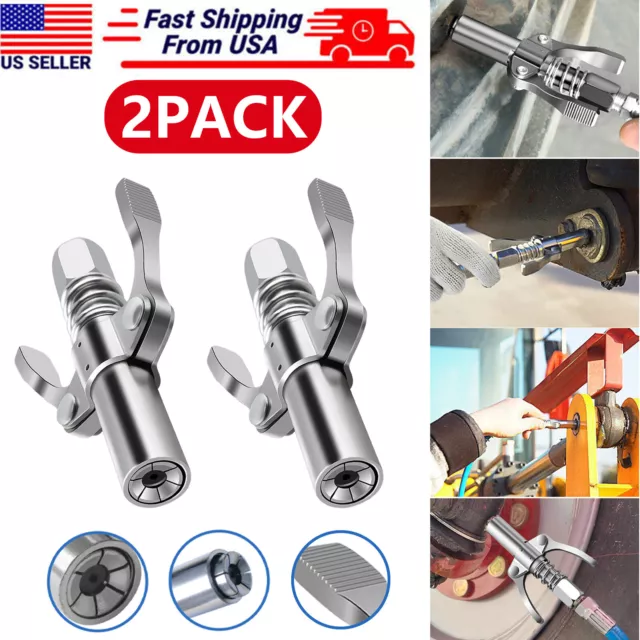 2x Grease Gun Coupler Double Handle High Pressure Quick Release Lock Oil Nozzles