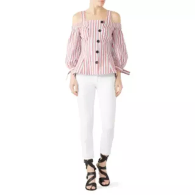 Derek Lam 10 Crosby Striped Buttoned Bell Sleeve Top