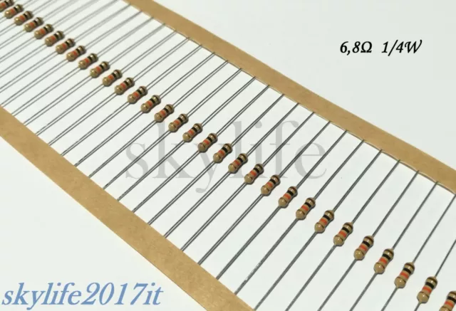 25 pz Resistenze 6,8 ohm 1/4W 5% - 25 pezzi resistenza 6,8ohm 6R8 0,25W