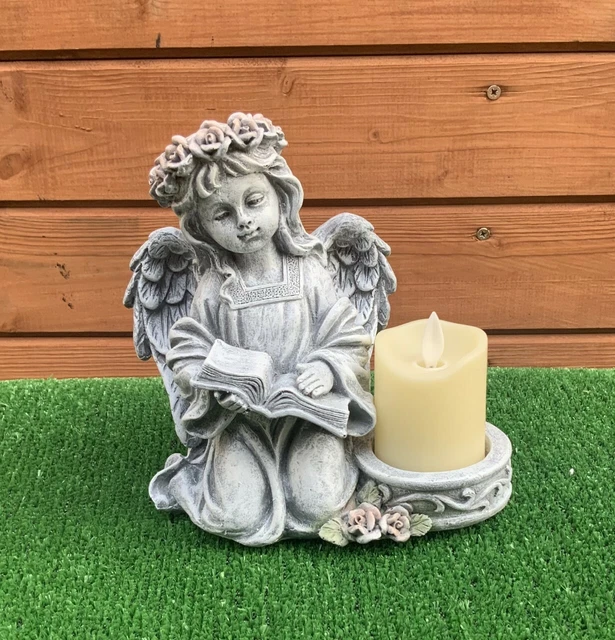 Angel Reading Book LED Stone Effect Grave Cemetery Memorial Ornament Light
