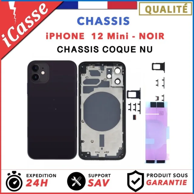 Chassis remplacement pour iPhone 12 MINI NOIR - Chassis Coque nu + COLLE