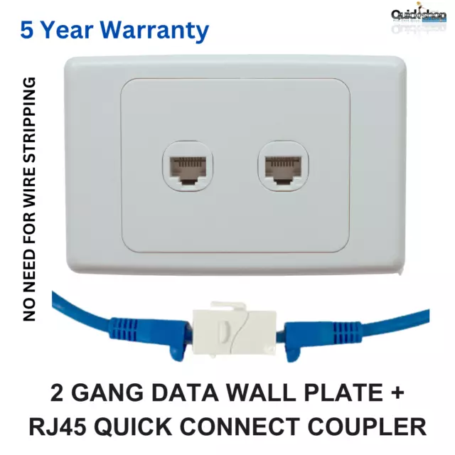 2 Gang Data Wall Plate Clipsal Style CAT6 RJ45 COUPLER  Network LAN Port Jack