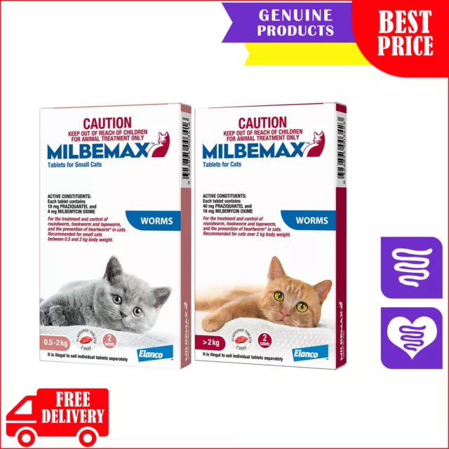 Milbemax Allwormer Tablets For Cats All Sizes 2 Tablets AU Seller Free Shipping