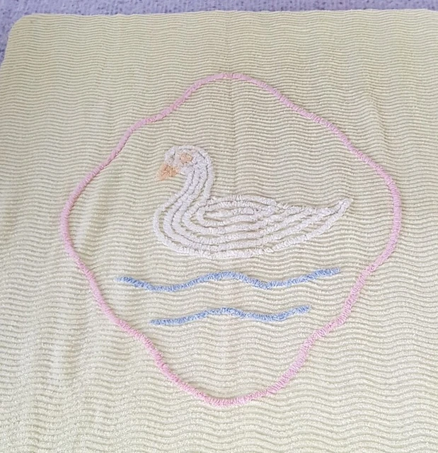 VINTAGE CANDLEWICK BABY blanket cover bedspread appx 35" x 46" yellow