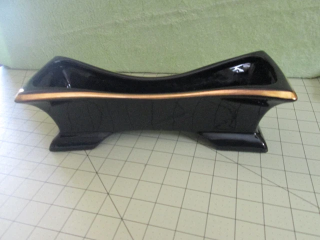 VINTAGE STUNNING 1940S-50S Art Deco Black w/gold trim Ceramic Planter