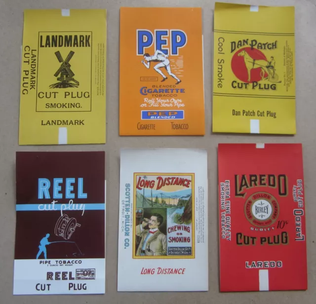 Set of 6 Old Vintage 1940's Cut Plug Smoking / Cigarette TOBACCO Package LABELS