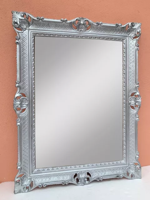 Wandspiegel Silber Barock Großer Spiegel Antik 90x70 Badspiegel Retro Repro neu