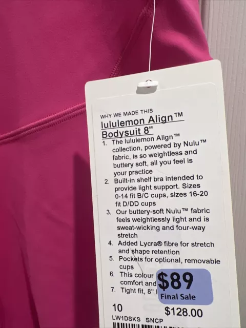 Lululemon Align Bodysuit 8 Size 2 B/C Cup 💓 Sonic Pink SNCP