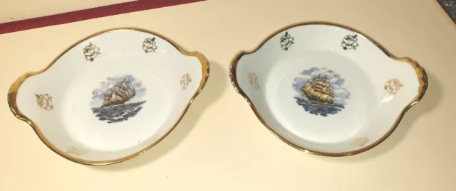 Lot De Deux Anciens petits plats En Porcelaine A Feu Apilco- Decor De Voiliers