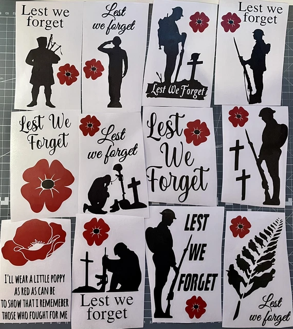 Remembrance Lest We Forget Vinyl Decal Stickers bundle Wine Bottle