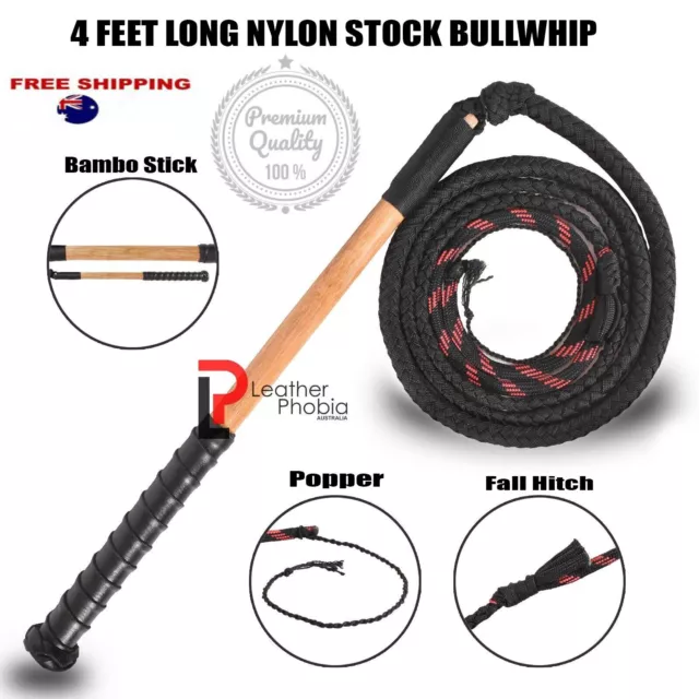 Stock Whips para Cord Nylon 4 Feet Long 12 Plaits Bull Whip Heavy Duty BullWhip