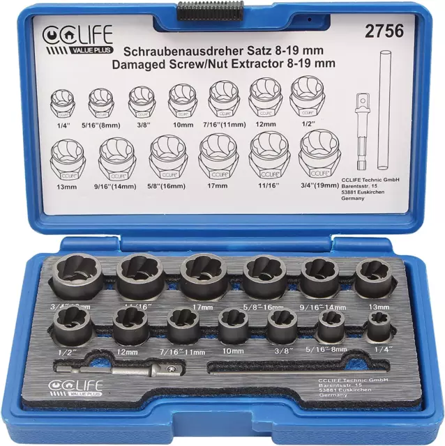 15Pcs Coffret Douille Extracteurs De Boulons Et D'Écrousl, Extracteur D'Ecrou