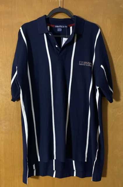 Vintage Nautica Polo Vertical Navy Striped Shirt Mens XL New With tags!!