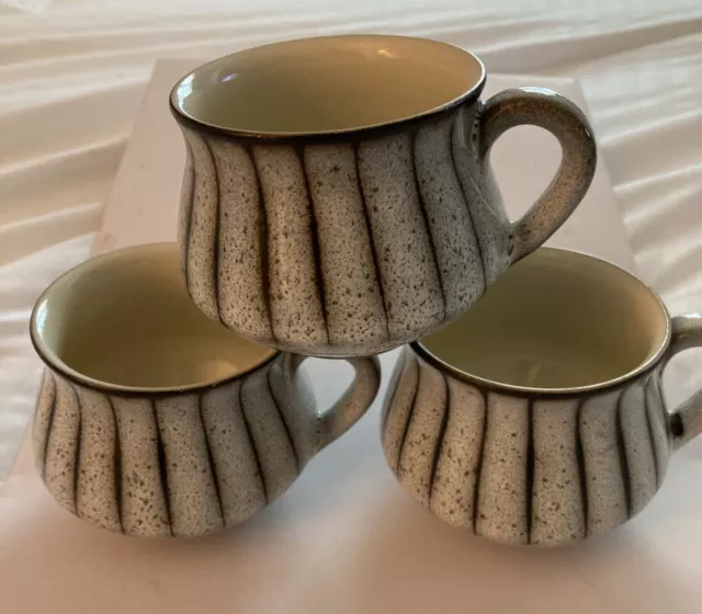 Vintage Denby Bourne Studio MCM Brown Stripe Pattern Stoneware 3 Cups - England