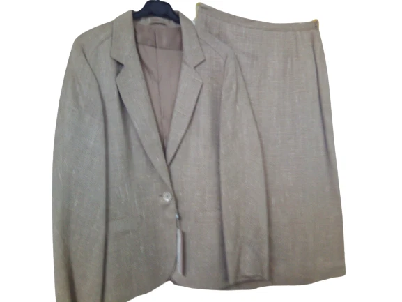 Completo Donna Giacca Gonna Primavera tg 94 (46 it) nocciola shantung spinata