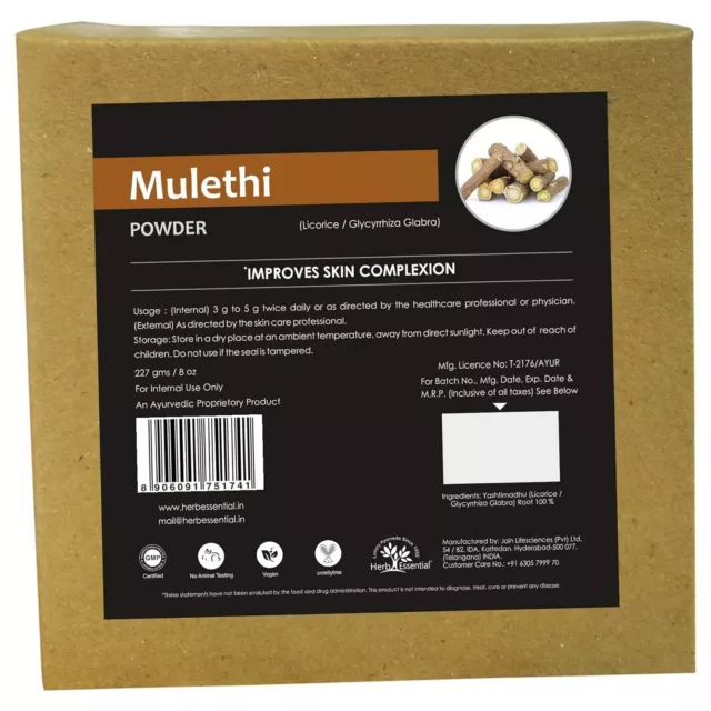 Herb Essential Mulethi Poudre Pour Peau et Cheveux Types 227gm Paquet