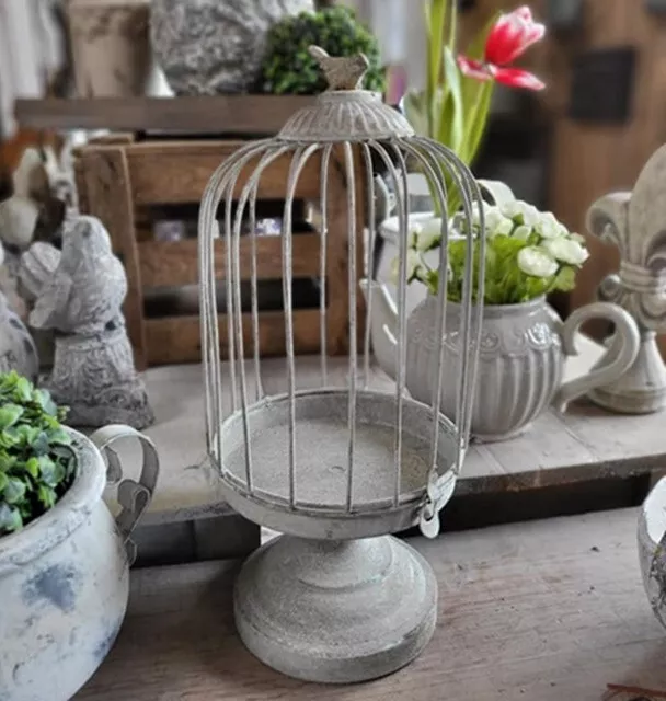 Cage à Oiseaux de Plante Antique Nostalgie Manche Décoration Jardin Détail Gris