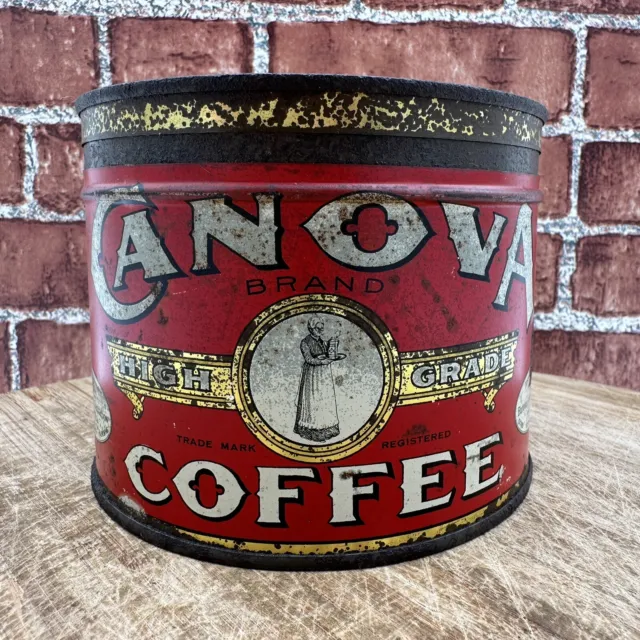 Vintage Canova 1 Lb Coffee Can Tin Key Wind Litho Advertising