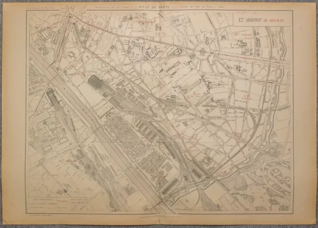 1900 - Plan ancien de Paris. 12e arrondissement de Reuilly, Bercy, Picpus