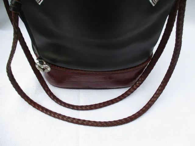 VTG Brighton Embossed Brown Leather Croc Shoulder Bucket Handbag Tote Purse Bag 8
