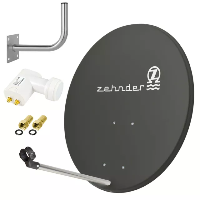 ZEHNDER Digitale SAT Anlage 80cm Spiegel Schüssel + TWIN LNB + Wandhalter SET d