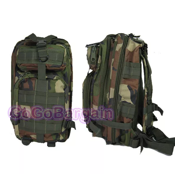 Tactical Day pack Camping Hiking Molle Backpack Rucksacks 24L Bag Camo Woodland