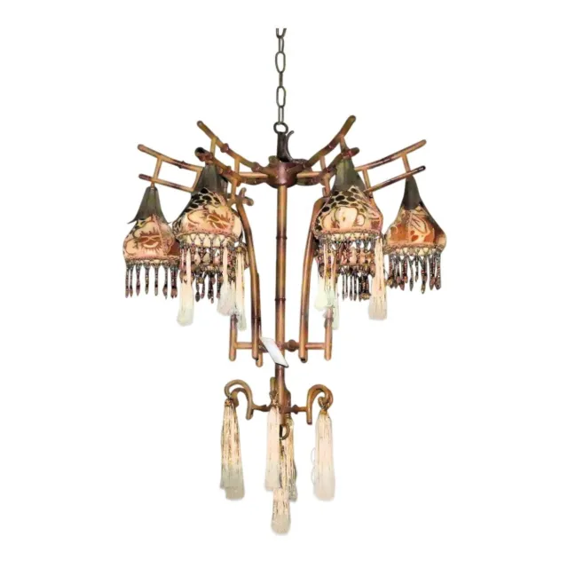 1076-801: Kathleen Caid Hand Made Chinoiserie Pagoda Style Chandelier