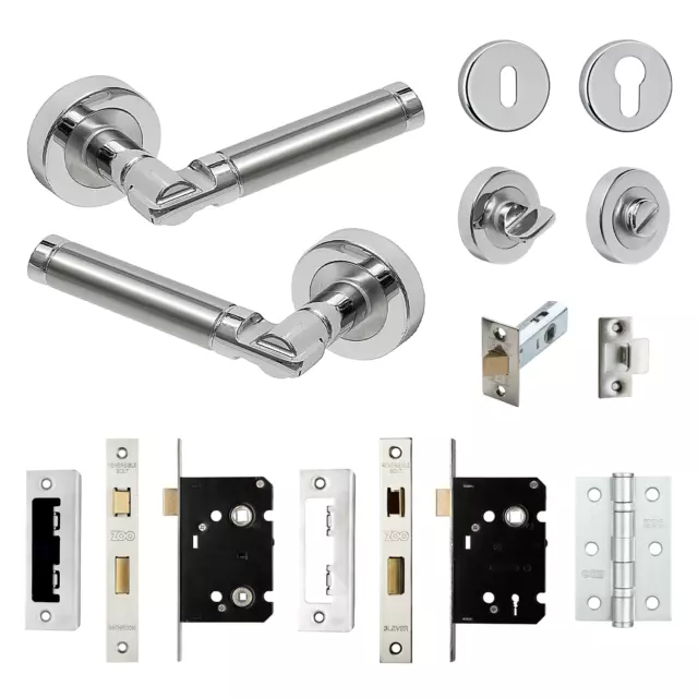 Duo Finish Internal Door Lever Handle Pack Latch Sash Bathroom Lock Kit Set