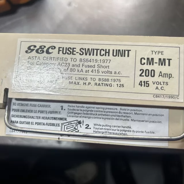 GEC fused Switch Unit CM-MT 200 AMP 415V