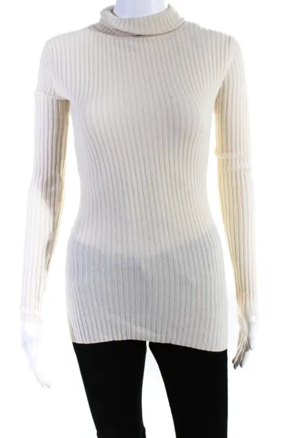 Autumn Cashmere Womens Pullover Ribbed Knit Turtleneck Sweater White Cashmere XS