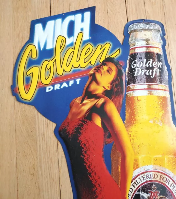 1993 Michelob Beer Tin Metal Sign Golden Draft  w/Beautiful Sexy Girl  35”x18”