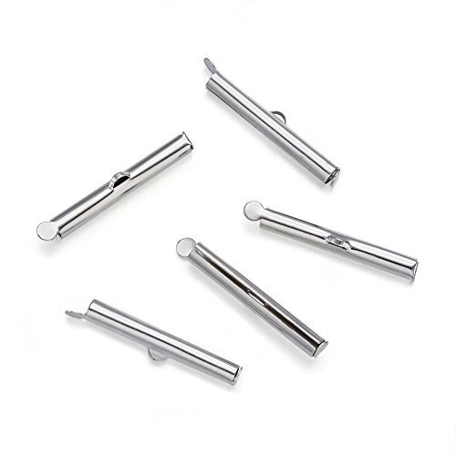 50pcs 30mm Iron Slide On End Clasp Tubes Slider End Caps Connector Crimp for ...