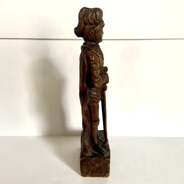 Carved Wood Medieval Knight Statue 15” Figurine Gothic Revival Sword Spanish 3