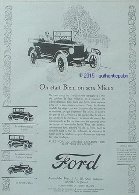 Publicite Automobile Ford Conduite Interieure Torpedo De 1926 French Ad Art Deco
