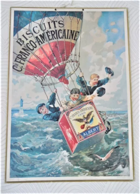 Ancienne Affiche publicitaire Cartonnée  Biscuits Cie Franco Américaine