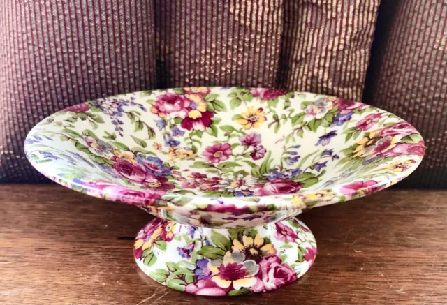 Atg ROYAL WINTON Grimwade Summertime CHINTZ Pedestal Compote Plate 6" EUC