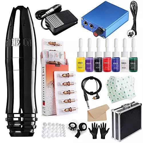 Rotary Tattoo Machine Kit Professional Tattoo Pen RCA Connected Aircraft Alum...