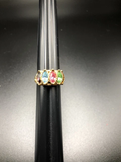 Vintage Gold Tone Multi-Color Rhinestone Band Ring Size 6.5 Glass Gem