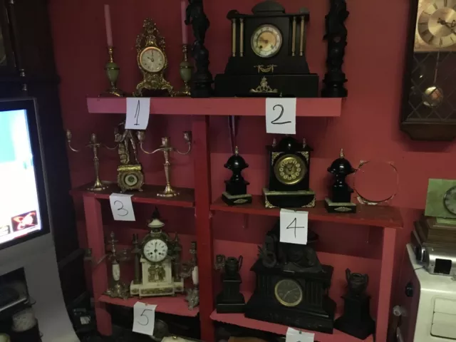 Antique ,Vintage Clocks Marble with Candelabra, Garniture, Sets Brass Bronze