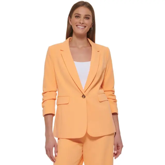 DKNY Womens Orange Knit Ruched Office One-Button Blazer Jacket 16 BHFO 8304