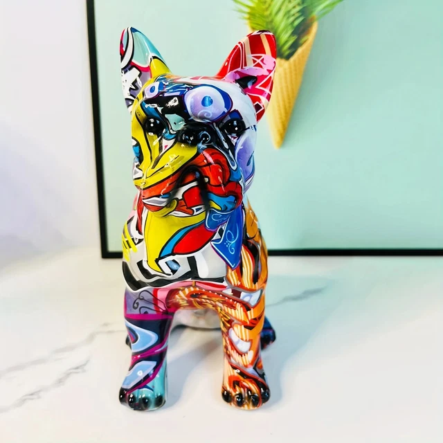 Statue bouledogue graffiti : chien en résine colorée, décoration maison et jardin - France